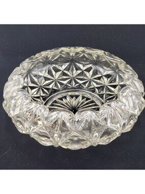 Vintage Pressed Cut Glass Candy Dish Bowl Centerpiece Diamond Pattern 8''